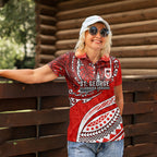 Personalised St George Illawarra Dragons Women Polo Shirt Polynesian Tribal Art Style With Fierce Red Dragon Mascot