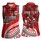 Personalised St George Illawarra Dragons Women Sleeveless Polo Shirt Polynesian Tribal Art Style With Fierce Red Dragon Mascot
