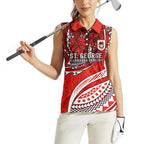 Personalised St George Illawarra Dragons Women Sleeveless Polo Shirt Polynesian Tribal Art Style With Fierce Red Dragon Mascot