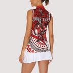 Personalised St George Illawarra Dragons Women Sleeveless Polo Shirt Polynesian Tribal Art Style With Fierce Red Dragon Mascot
