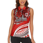 Personalised St George Illawarra Dragons Women Sleeveless Polo Shirt Polynesian Tribal Art Style With Fierce Red Dragon Mascot