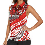 Personalised St George Illawarra Dragons Women Sleeveless Polo Shirt Polynesian Tribal Art Style With Fierce Red Dragon Mascot