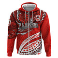 Personalised St George Illawarra Dragons Zip Hoodie Polynesian Tribal Art Style With Fierce Red Dragon Mascot