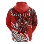 Personalised St George Illawarra Dragons Zip Hoodie Polynesian Tribal Art Style With Fierce Red Dragon Mascot