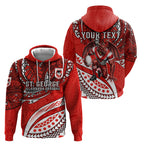 Personalised St George Illawarra Dragons Zip Hoodie Polynesian Tribal Art Style With Fierce Red Dragon Mascot