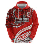 Personalised St George Illawarra Dragons Zip Hoodie Polynesian Tribal Art Style With Fierce Red Dragon Mascot