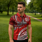 Personalised St George Illawarra Dragons Zipper Polo Shirt Polynesian Tribal Art Style With Fierce Red Dragon Mascot