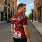 Personalised St George Illawarra Dragons Zipper Polo Shirt Polynesian Tribal Art Style With Fierce Red Dragon Mascot