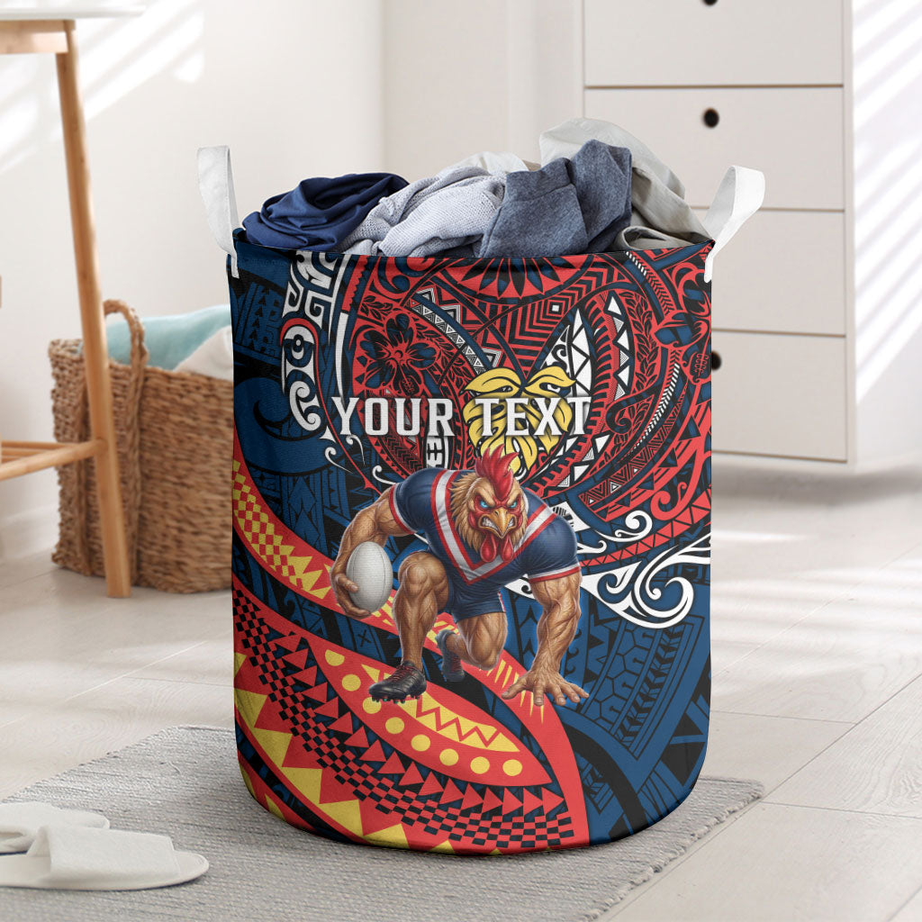 Personalised Sydney Roosters Laundry Basket Polynesian Tribal Art Style With Aggressive Rooster Mascot