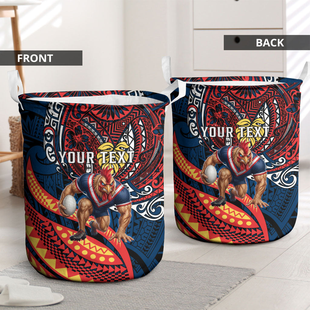 Personalised Sydney Roosters Laundry Basket Polynesian Tribal Art Style With Aggressive Rooster Mascot