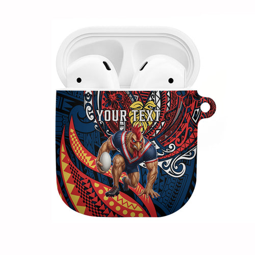 Personalised Sydney Roosters AirPods Case Polynesian Tribal Art Style With Aggressive Rooster Mascot