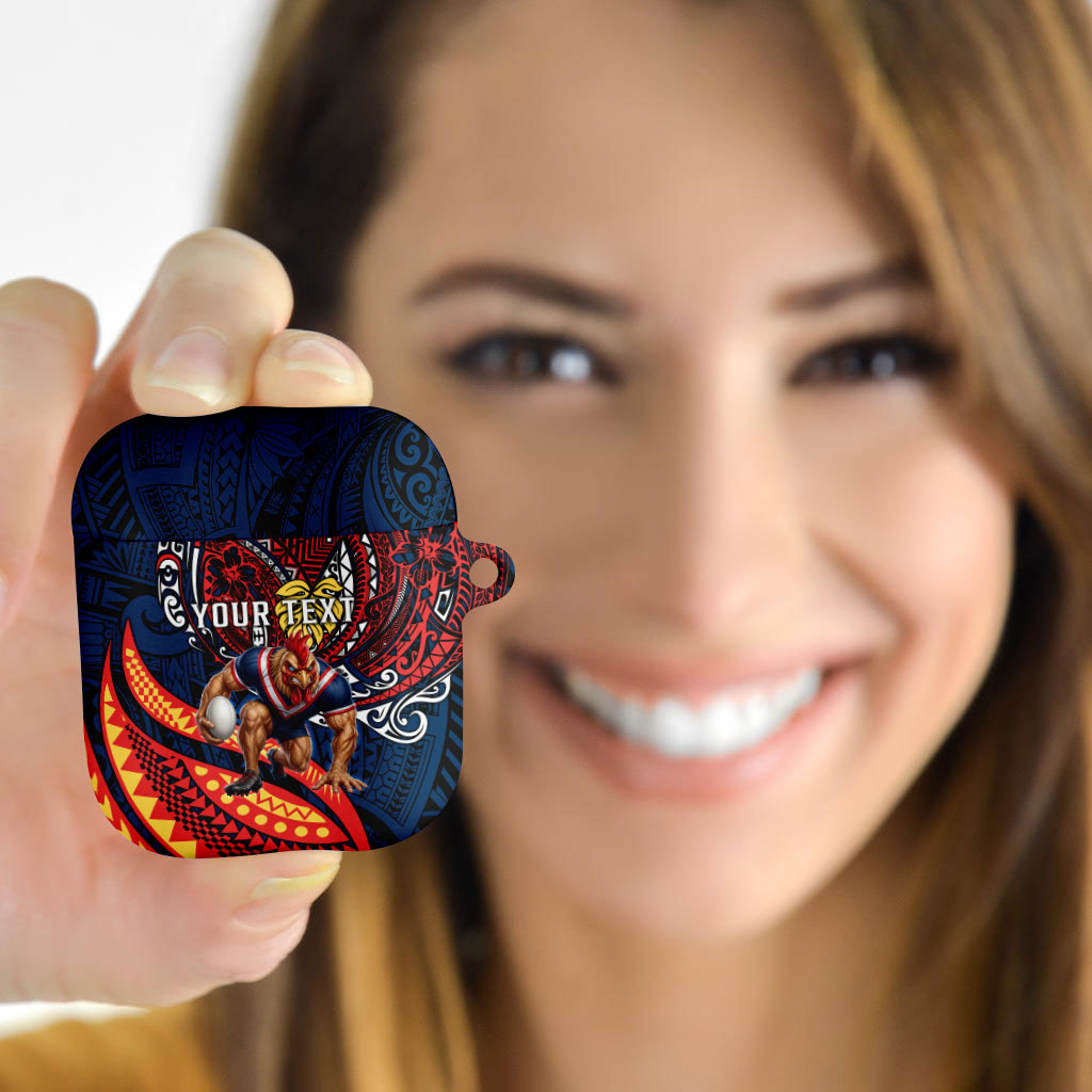 Personalised Sydney Roosters AirPods Case Polynesian Tribal Art Style With Aggressive Rooster Mascot