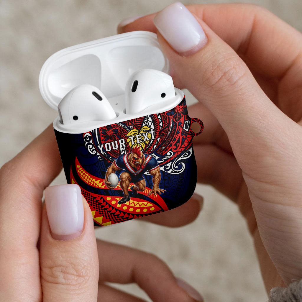 Personalised Sydney Roosters AirPods Case Polynesian Tribal Art Style With Aggressive Rooster Mascot