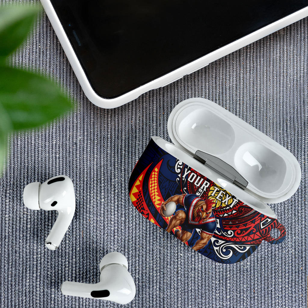Personalised Sydney Roosters AirPods Case Polynesian Tribal Art Style With Aggressive Rooster Mascot