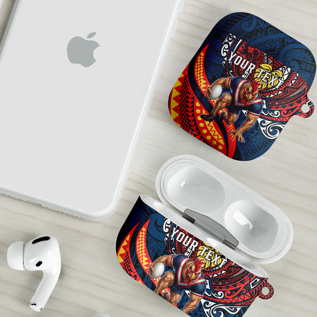 Personalised Sydney Roosters AirPods Case Polynesian Tribal Art Style With Aggressive Rooster Mascot