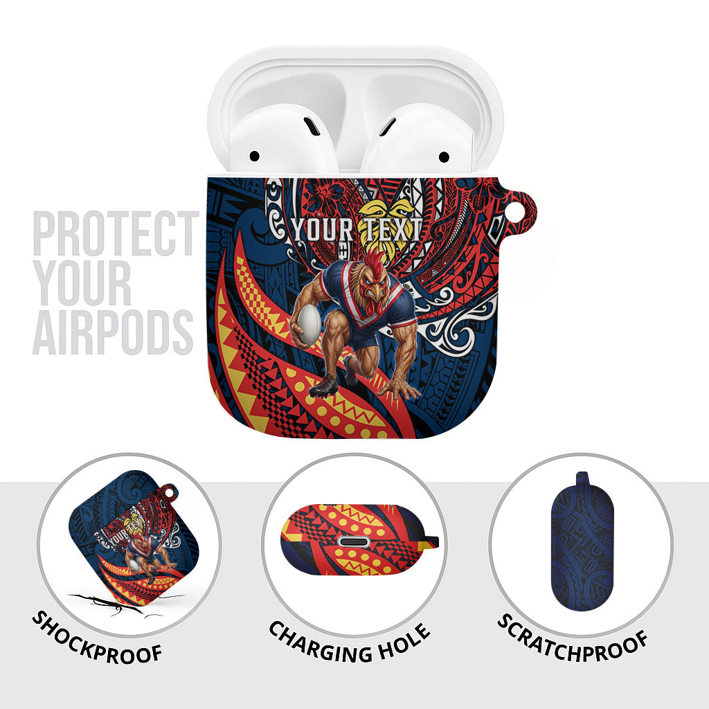 Personalised Sydney Roosters AirPods Case Polynesian Tribal Art Style With Aggressive Rooster Mascot
