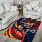 Personalised Sydney Roosters Area Rug Polynesian Tribal Art Style With Aggressive Rooster Mascot