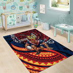 Personalised Sydney Roosters Area Rug Polynesian Tribal Art Style With Aggressive Rooster Mascot