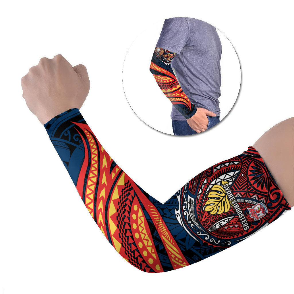 Personalised Sydney Roosters Arm Sleeves Polynesian Tribal Art Style With Aggressive Rooster Mascot