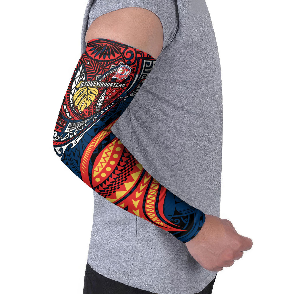 Personalised Sydney Roosters Arm Sleeves Polynesian Tribal Art Style With Aggressive Rooster Mascot