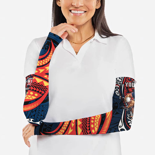 Personalised Sydney Roosters Arm Sleeves Polynesian Tribal Art Style With Aggressive Rooster Mascot