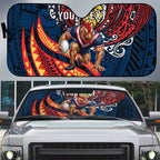 Personalised Sydney Roosters Auto Sun Shade Polynesian Tribal Art Style With Aggressive Rooster Mascot
