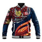 Personalised Sydney Roosters Baseball Jacket Polynesian Tribal Art Style With Aggressive Rooster Mascot