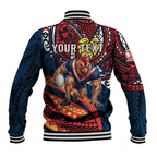 Personalised Sydney Roosters Baseball Jacket Polynesian Tribal Art Style With Aggressive Rooster Mascot