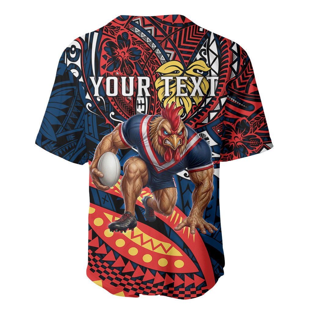 Personalised Sydney Roosters Baseball Jersey Polynesian Tribal Art Style With Aggressive Rooster Mascot