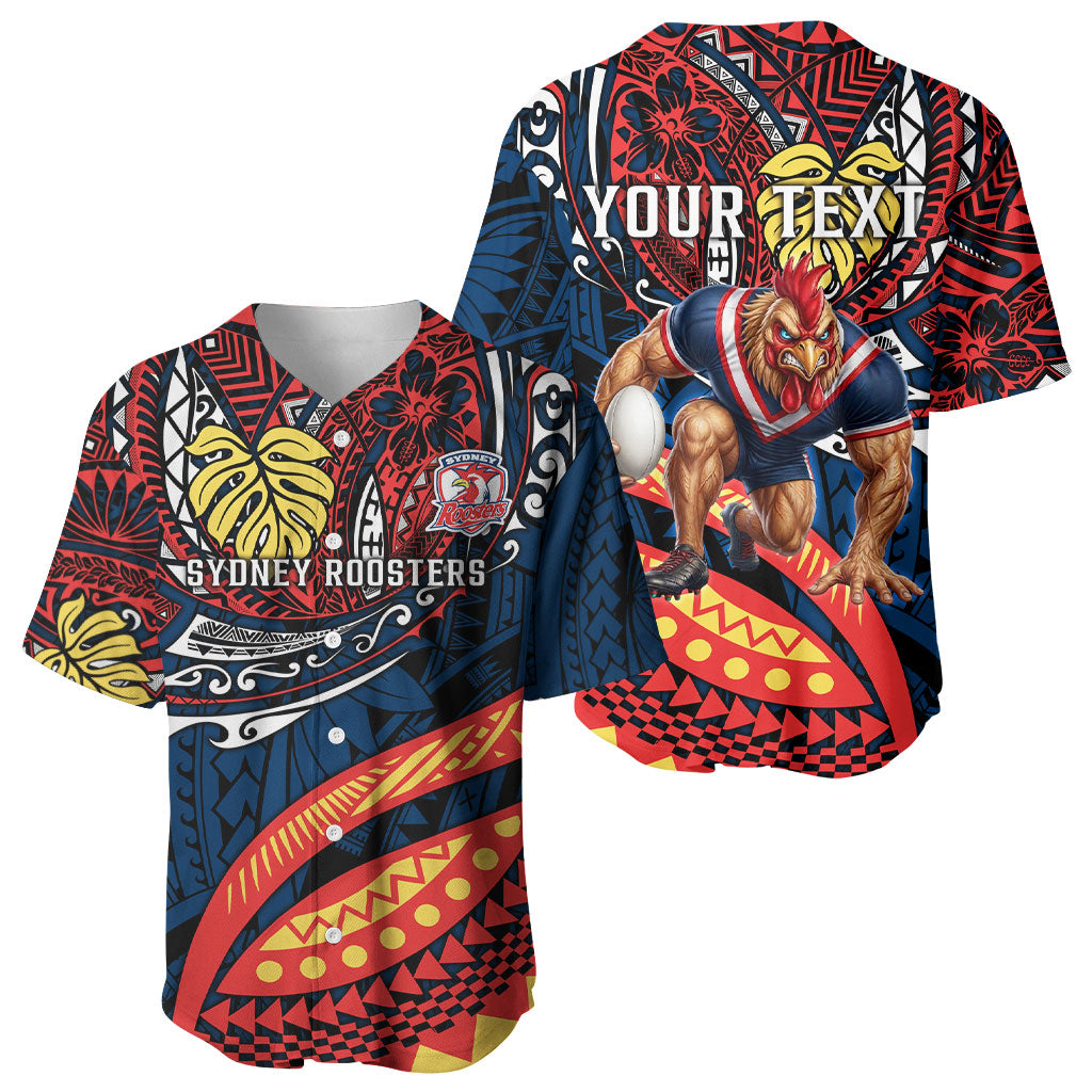 Personalised Sydney Roosters Baseball Jersey Polynesian Tribal Art Style With Aggressive Rooster Mascot