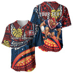 Personalised Sydney Roosters Baseball Jersey Polynesian Tribal Art Style With Aggressive Rooster Mascot