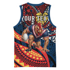 Personalised Sydney Roosters Basketball Jersey Polynesian Tribal Art Style With Aggressive Rooster Mascot