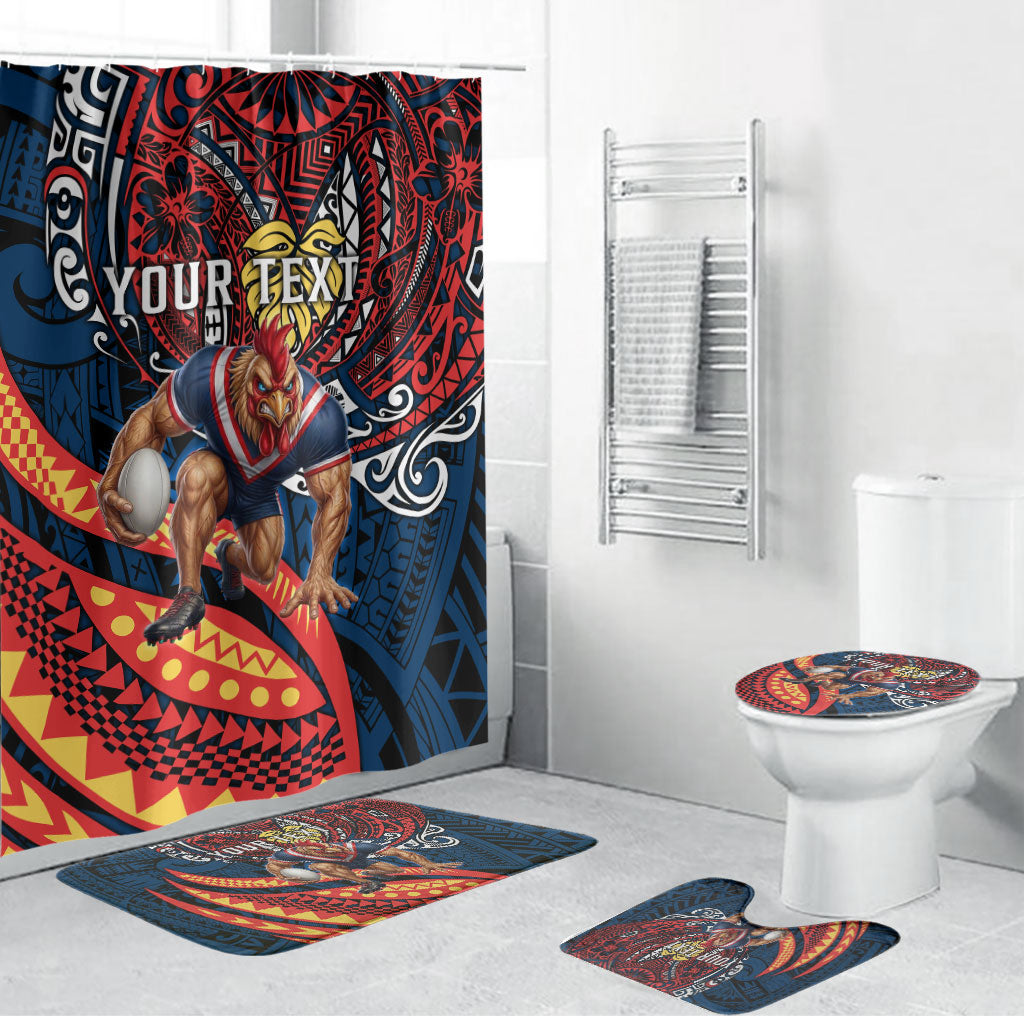 Personalised Sydney Roosters Bathroom Set Polynesian Tribal Art Style With Aggressive Rooster Mascot