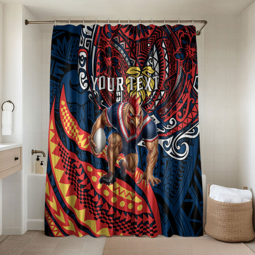 Personalised Sydney Roosters Bathroom Set Polynesian Tribal Art Style With Aggressive Rooster Mascot