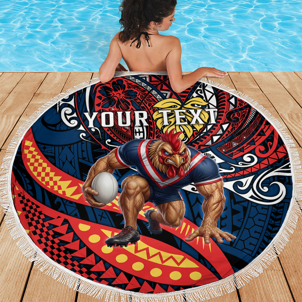 Personalised Sydney Roosters Beach Blanket Polynesian Tribal Art Style With Aggressive Rooster Mascot