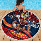 Personalised Sydney Roosters Beach Blanket Polynesian Tribal Art Style With Aggressive Rooster Mascot