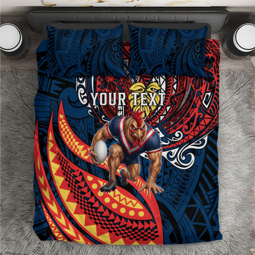 Personalised Sydney Roosters Bedding Set Polynesian Tribal Art Style With Aggressive Rooster Mascot