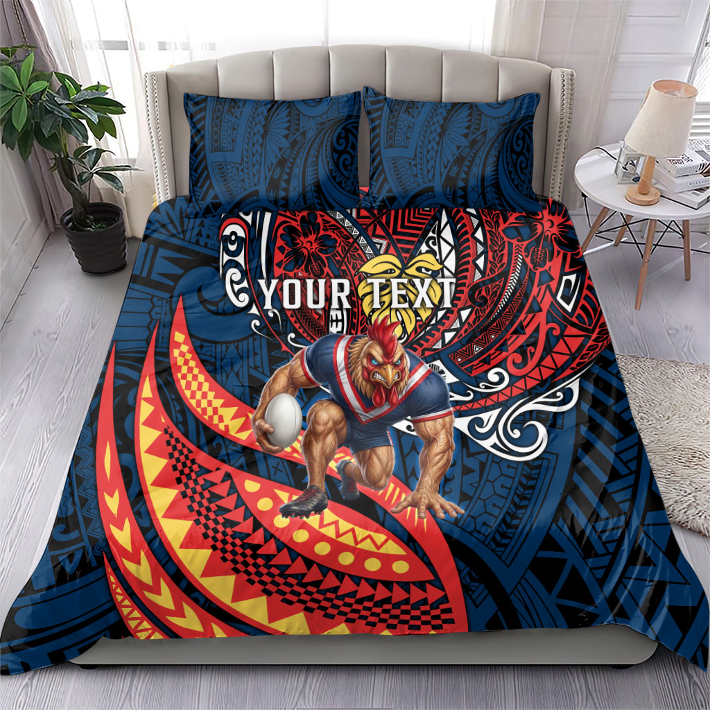 Personalised Sydney Roosters Bedding Set Polynesian Tribal Art Style With Aggressive Rooster Mascot