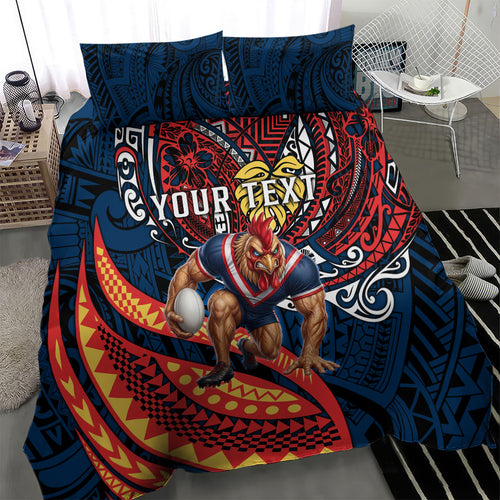 Personalised Sydney Roosters Bedding Set Polynesian Tribal Art Style With Aggressive Rooster Mascot