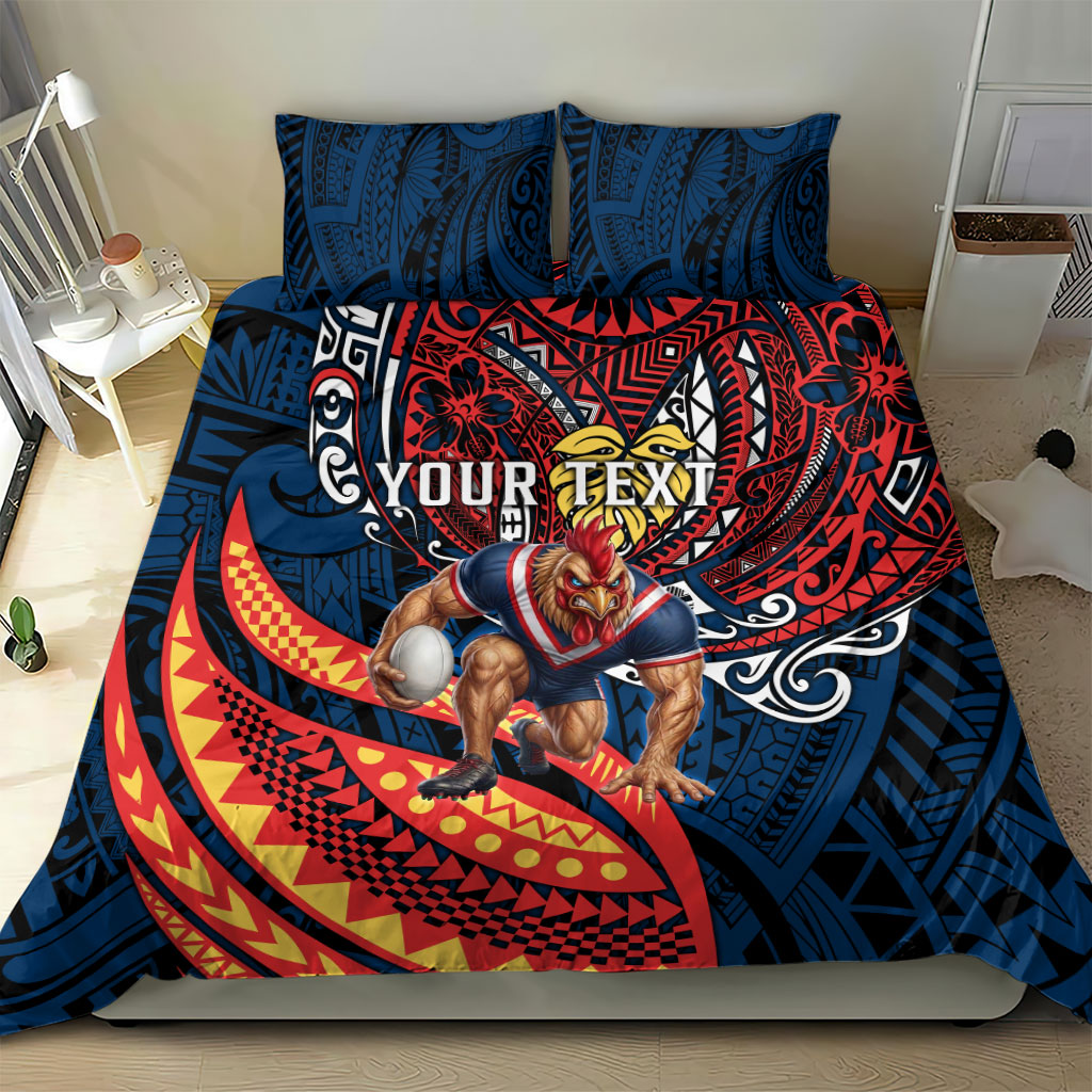 Personalised Sydney Roosters Bedding Set Polynesian Tribal Art Style With Aggressive Rooster Mascot