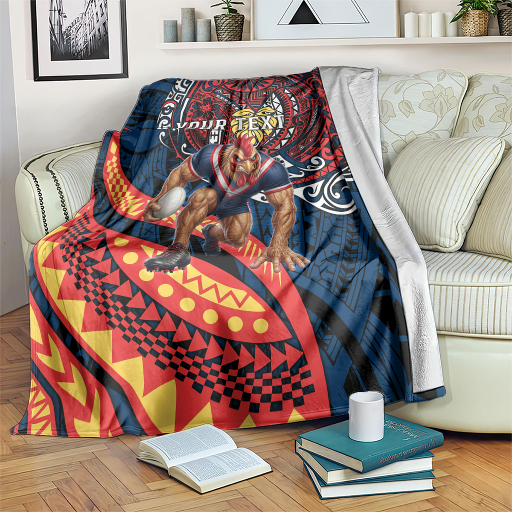 Personalised Sydney Roosters Blanket Polynesian Tribal Art Style With Aggressive Rooster Mascot