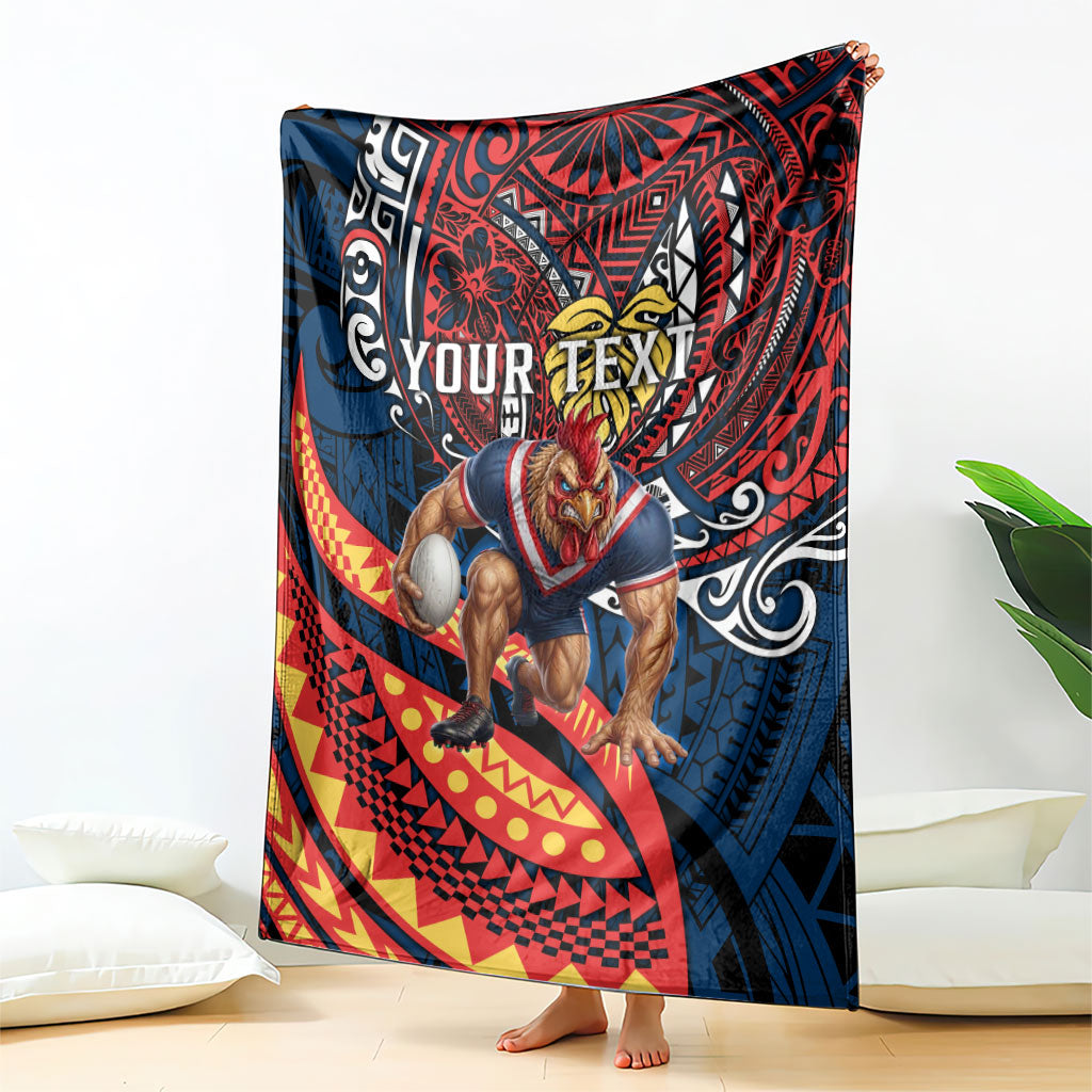 Personalised Sydney Roosters Blanket Polynesian Tribal Art Style With Aggressive Rooster Mascot