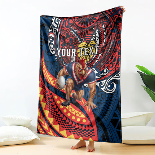 Personalised Sydney Roosters Blanket Polynesian Tribal Art Style With Aggressive Rooster Mascot