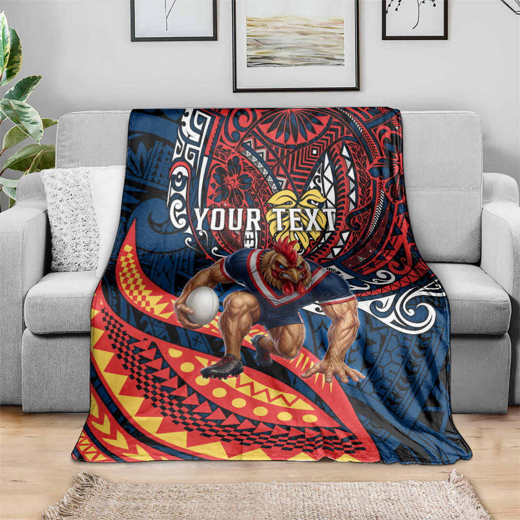 Personalised Sydney Roosters Blanket Polynesian Tribal Art Style With Aggressive Rooster Mascot