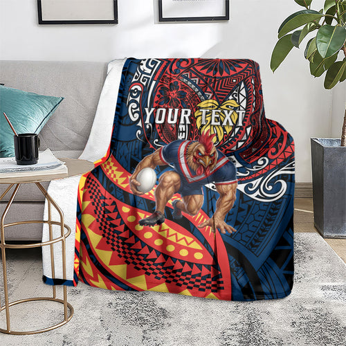 Personalised Sydney Roosters Blanket Polynesian Tribal Art Style With Aggressive Rooster Mascot