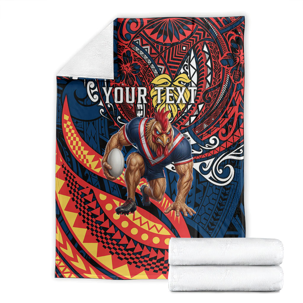 Personalised Sydney Roosters Blanket Polynesian Tribal Art Style With Aggressive Rooster Mascot