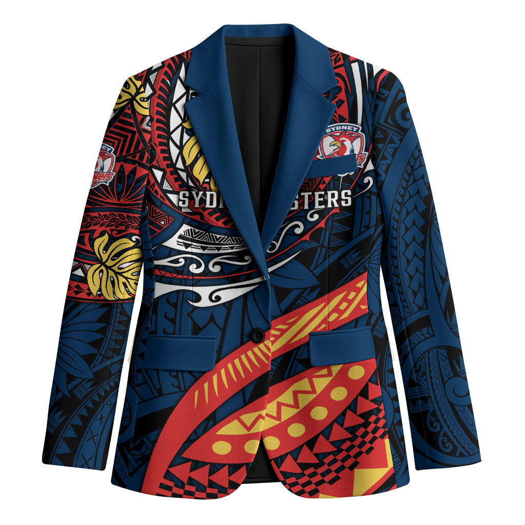 Personalised Sydney Roosters Blazer Polynesian Tribal Art Style With Aggressive Rooster Mascot