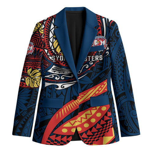 Personalised Sydney Roosters Blazer Polynesian Tribal Art Style With Aggressive Rooster Mascot