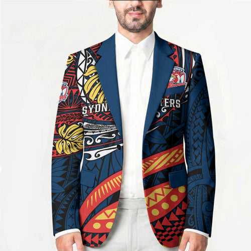 Personalised Sydney Roosters Blazer Polynesian Tribal Art Style With Aggressive Rooster Mascot