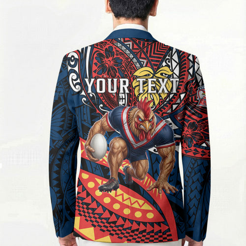 Personalised Sydney Roosters Blazer Polynesian Tribal Art Style With Aggressive Rooster Mascot